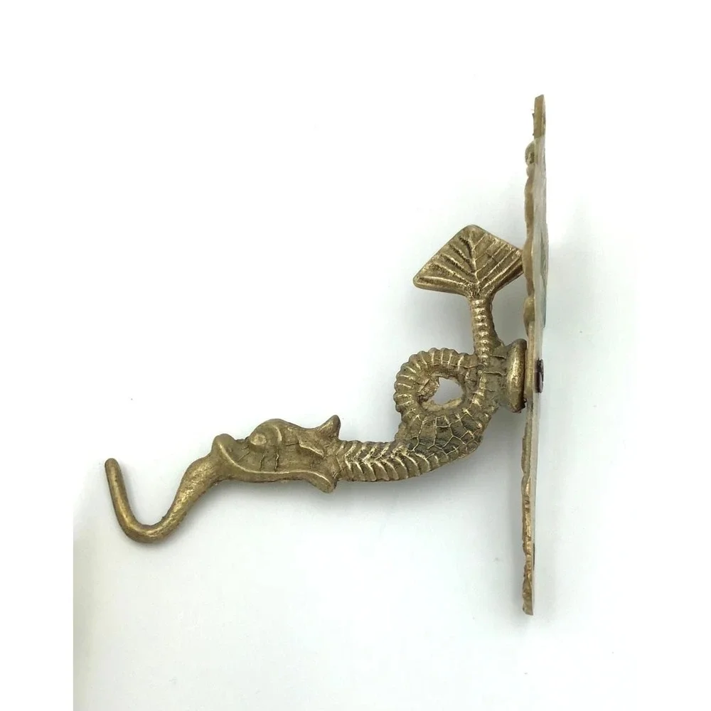 VTG Brass Dragon Sea Creature Wall Hooks Ornate Nautical Decor Set of 2 Coastal